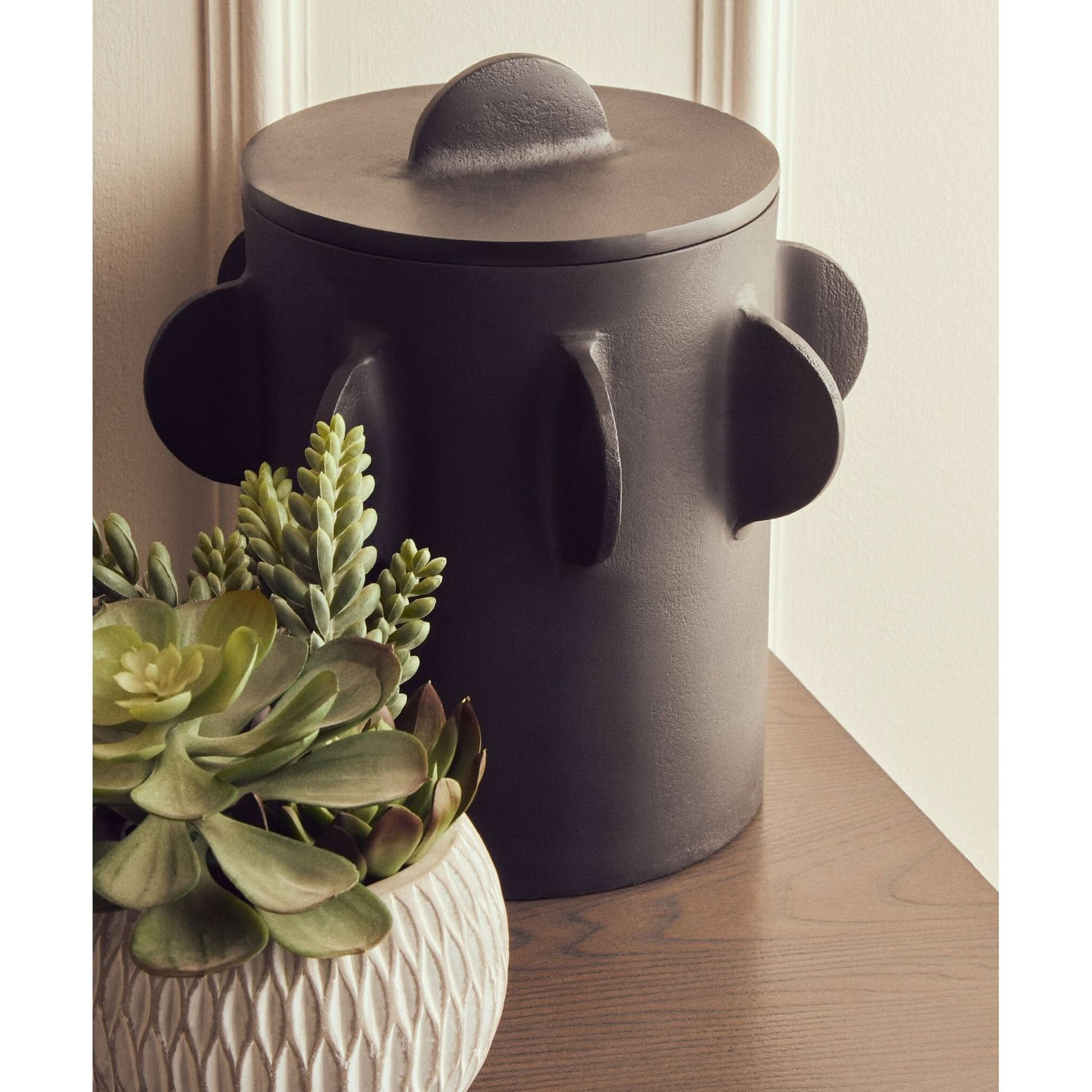Prato Large Round Textured Black Box   Nicholas John Interiors