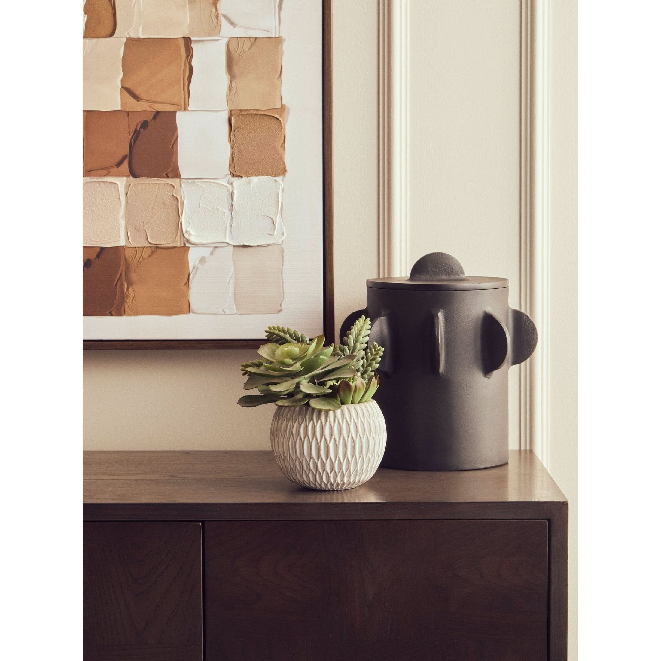 Prato Large Round Textured Black Box   Nicholas John Interiors