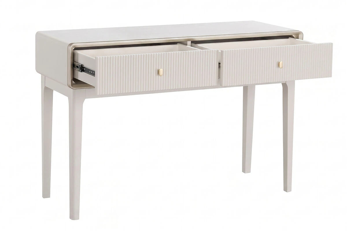 Femelle Cream 2 Drawer Console Dressing Table with Champagne Trim
