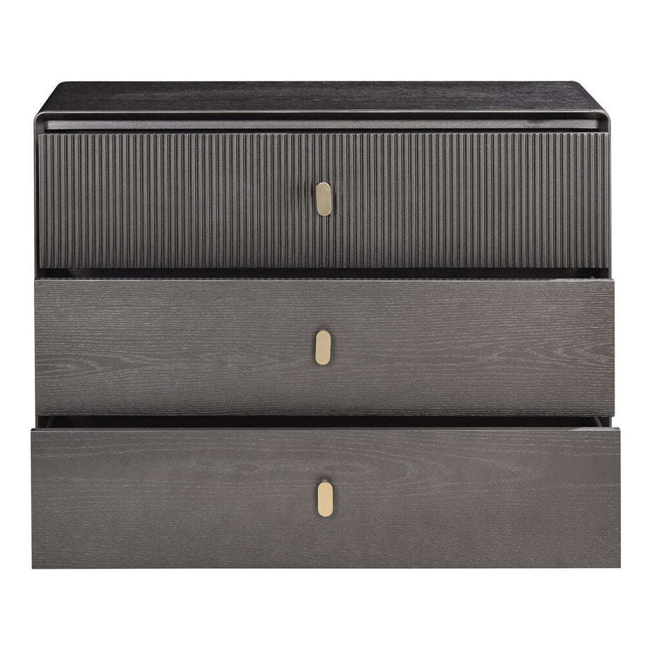 Femelle Brown Grey Wood Veneer 3 Drawer Chest