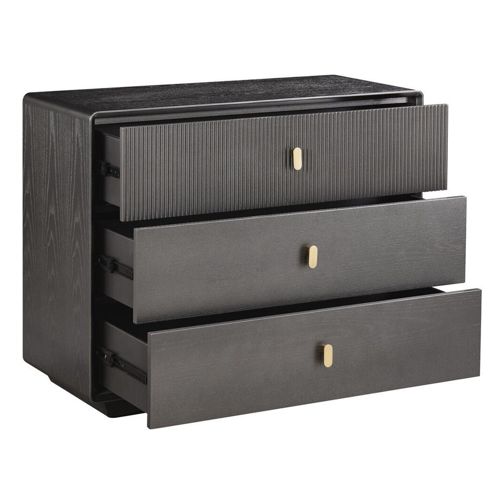 Femelle Brown Grey Wood Veneer 3 Drawer Chest