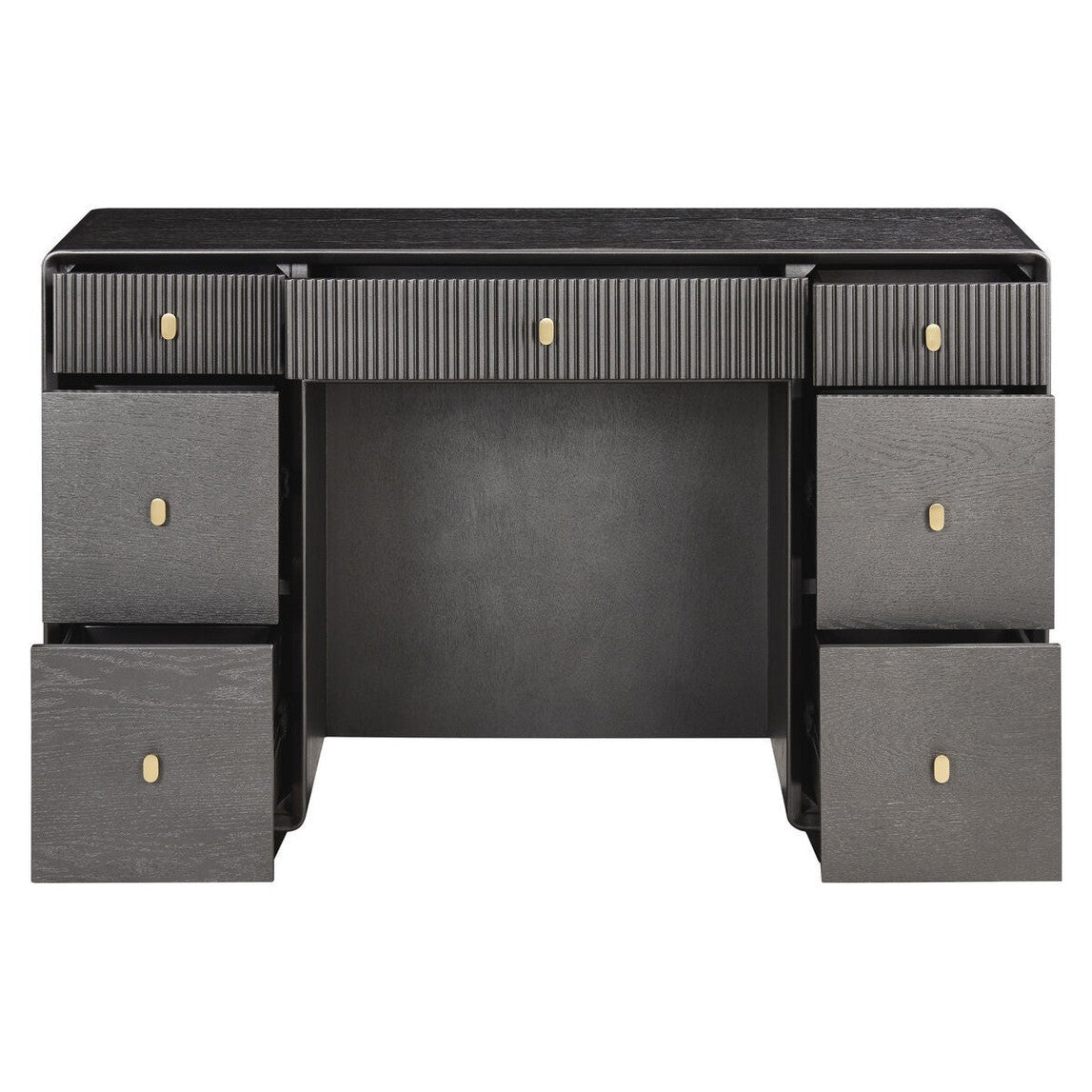 Femelle Brown Grey Wood Veneer 7 Drawer Dressing Table