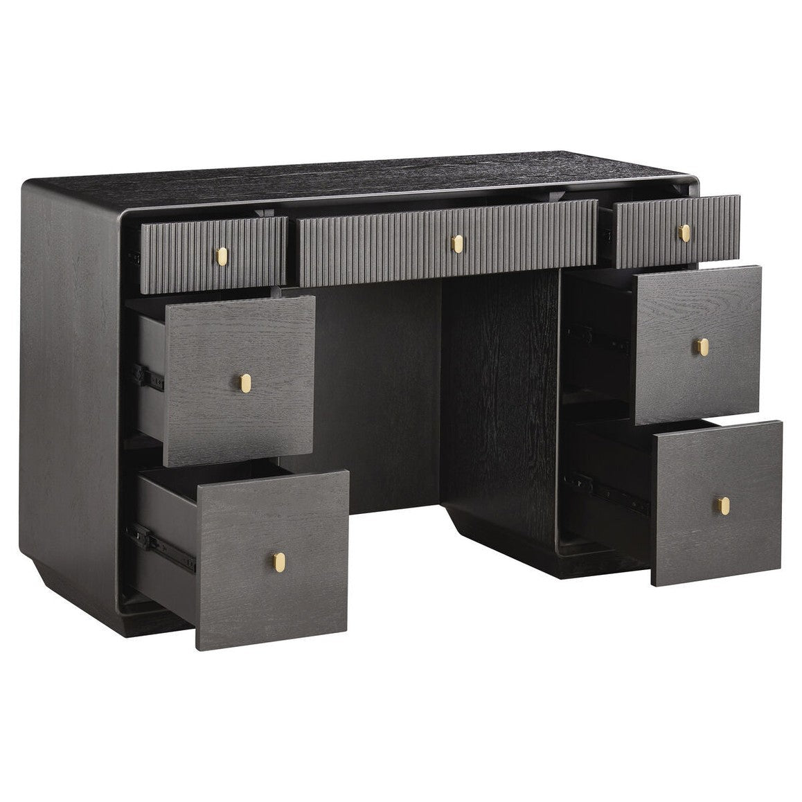 Femelle Brown Grey Wood Veneer 7 Drawer Dressing Table