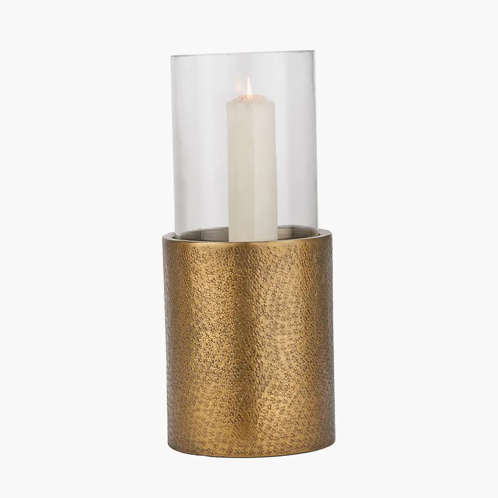Antique Brass Finish Metal and Clear Glass Hurricane - Pacific Lifestyle  Nicholas John Interiors