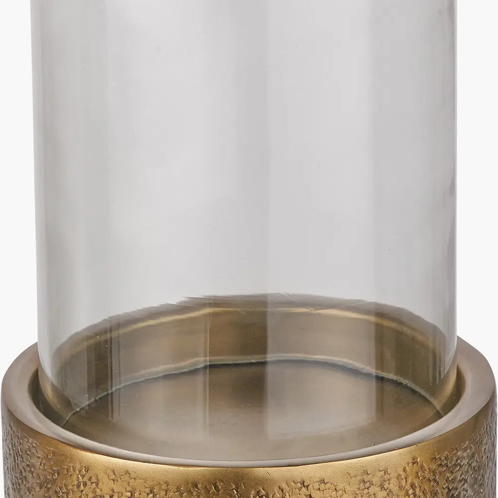 Antique Brass Finish Metal and Clear Glass Hurricane - Pacific Lifestyle  Nicholas John Interiors