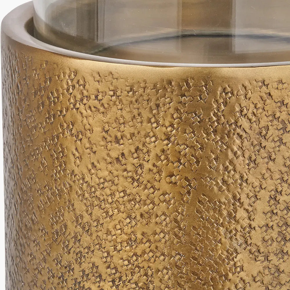 Antique Brass Finish Metal and Clear Glass Hurricane - Pacific Lifestyle  Nicholas John Interiors