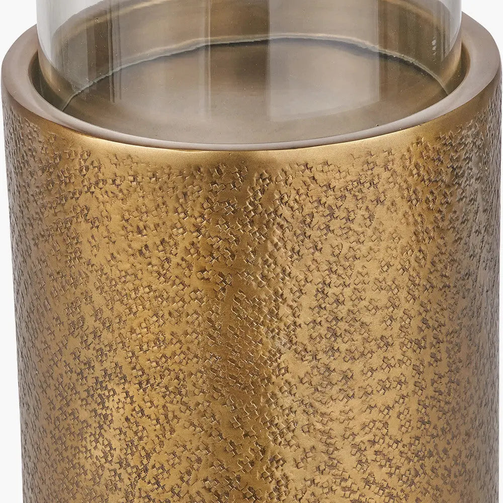 Antique Brass Finish Metal and Clear Glass Hurricane - Pacific Lifestyle  Nicholas John Interiors