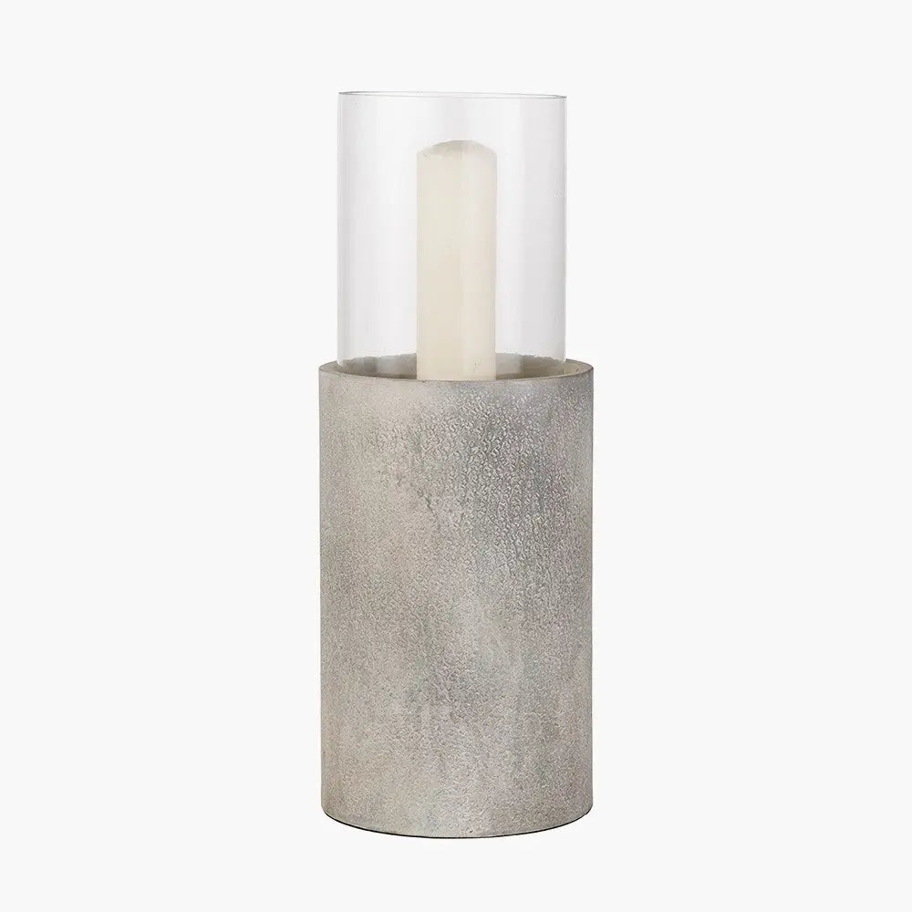 Stone Grey Metal and Clear Glass Hurricane Large - Pacific Lifestyle  Nicholas John Interiors