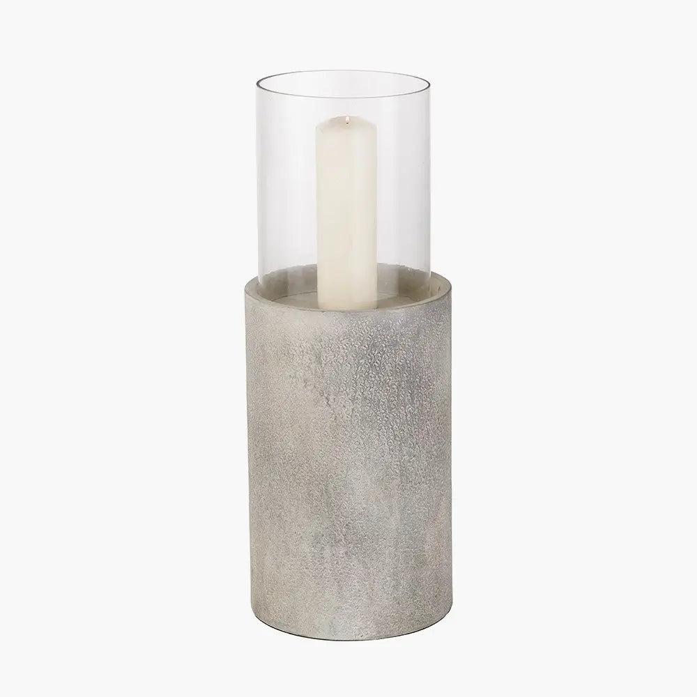 Stone Grey Metal and Clear Glass Hurricane Large - Pacific Lifestyle  Nicholas John Interiors
