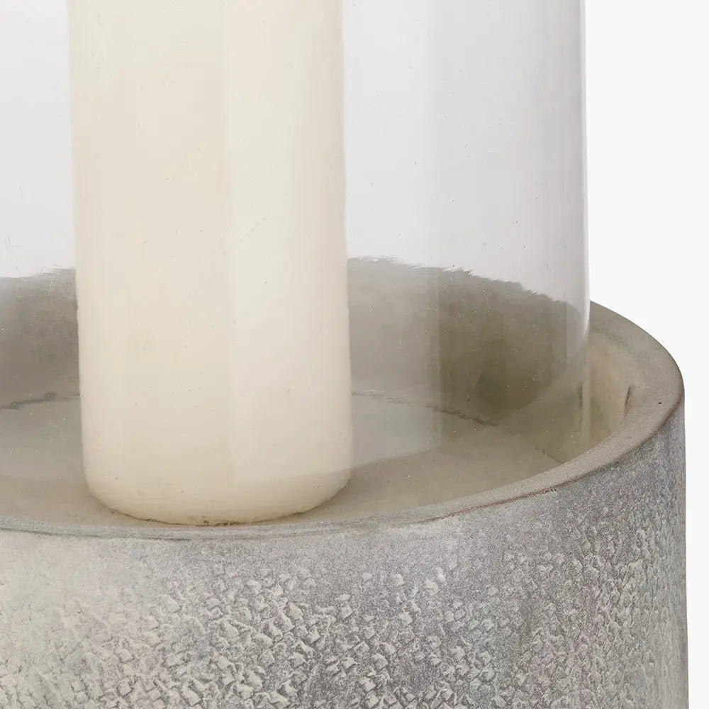 Stone Grey Metal and Clear Glass Hurricane Large - Pacific Lifestyle  Nicholas John Interiors