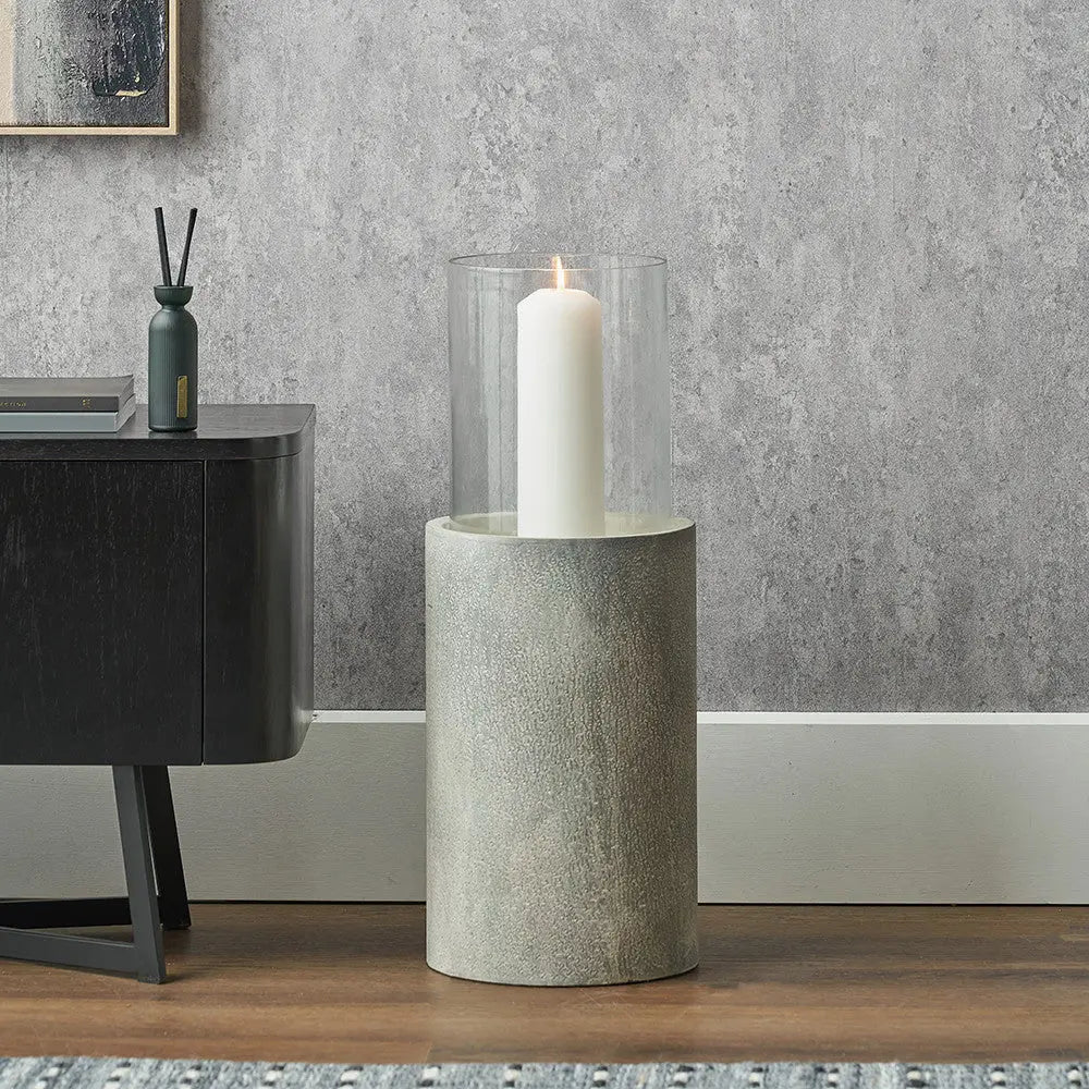 Stone Grey Metal and Clear Glass Hurricane Large - Pacific Lifestyle  Nicholas John Interiors