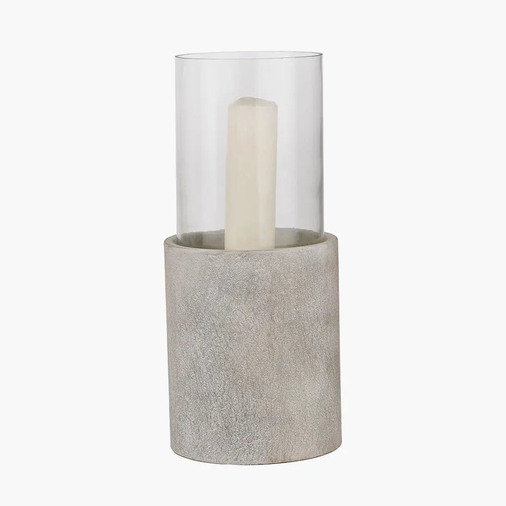 Stone Grey Metal and Clear Glass Hurricane - Pacific Lifestyle  Nicholas John Interiors