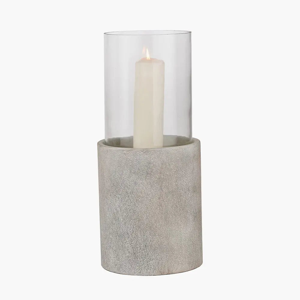 Stone Grey Metal and Clear Glass Hurricane - Pacific Lifestyle  Nicholas John Interiors