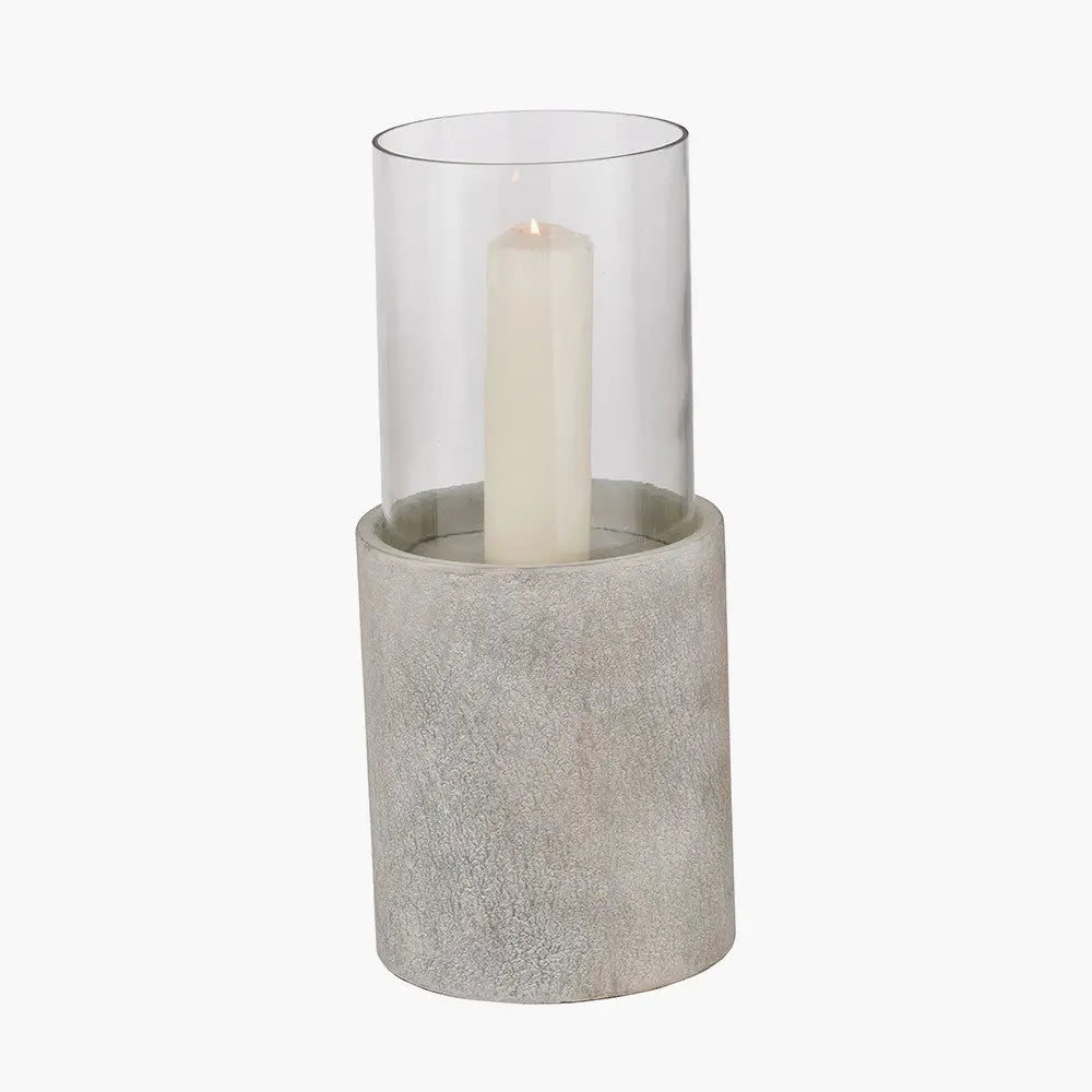 Stone Grey Metal and Clear Glass Hurricane - Pacific Lifestyle  Nicholas John Interiors