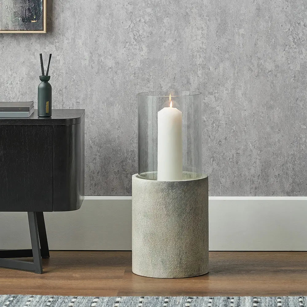 Stone Grey Metal and Clear Glass Hurricane - Pacific Lifestyle  Nicholas John Interiors