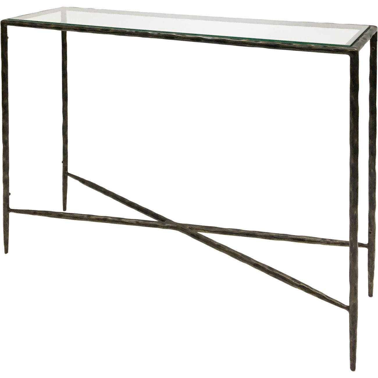 Patterton Hand Forged Console Table Dark Bronze with Glass Top - Small