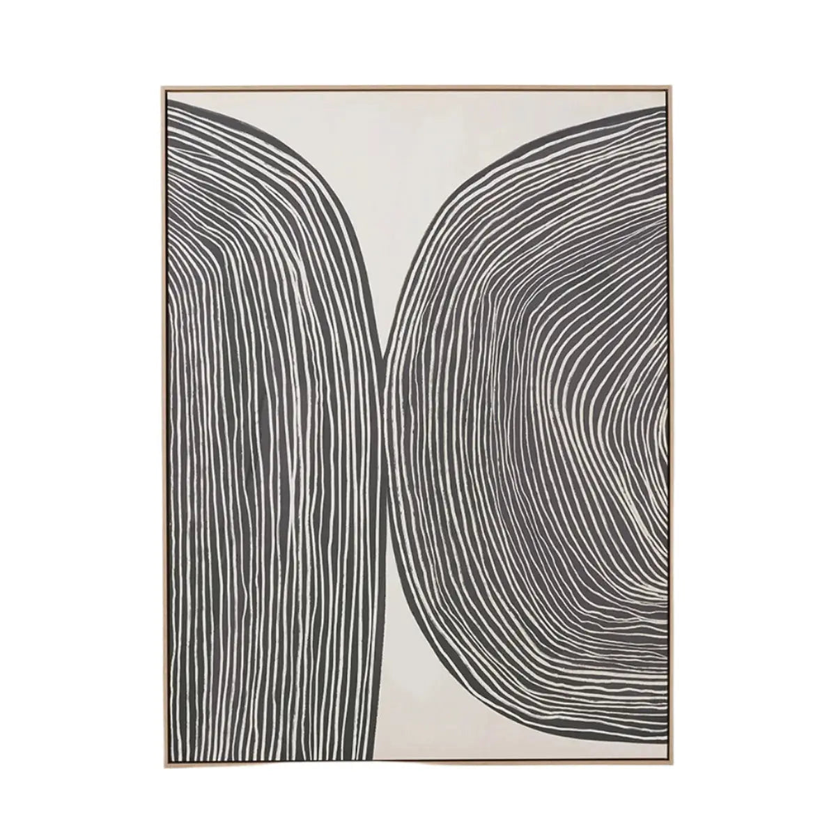 Black and Cream Abstract Canvas with Natural Frame  Nicholas John Interiors