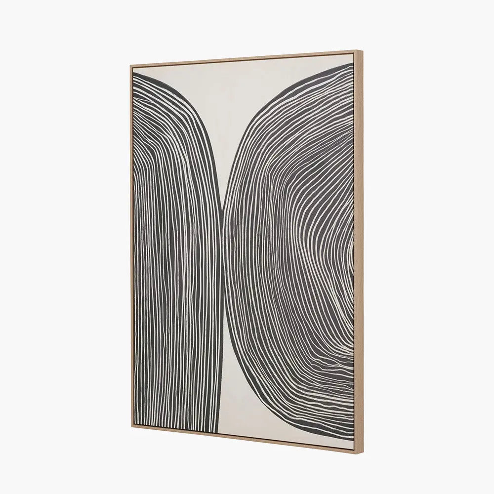 Black and Cream Abstract Canvas with Natural Frame  Nicholas John Interiors