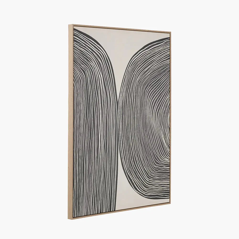 Black and Cream Abstract Canvas with Natural Frame  Nicholas John Interiors