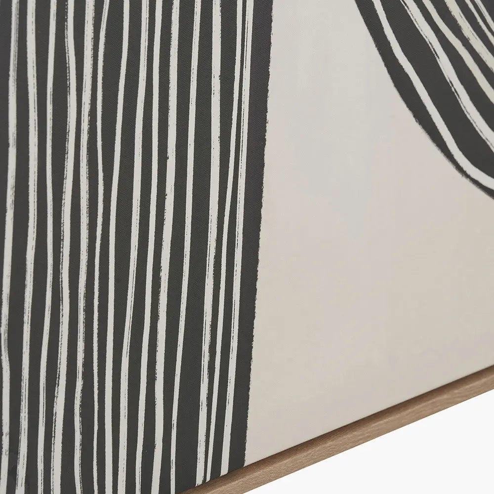 Black and Cream Abstract Canvas with Natural Frame  Nicholas John Interiors