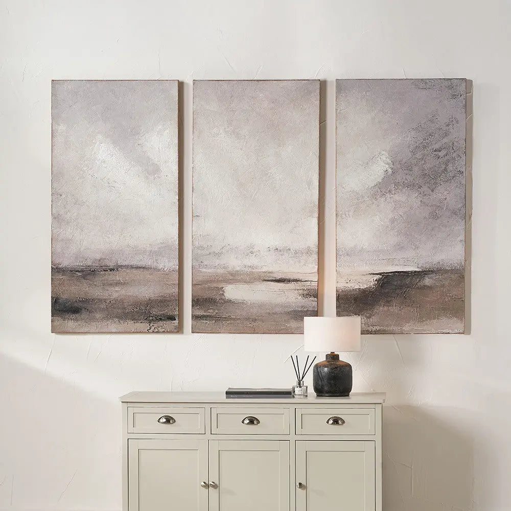 S/3 Grey and Neutrals Abstract Landscape Canvases  Nicholas John Interiors