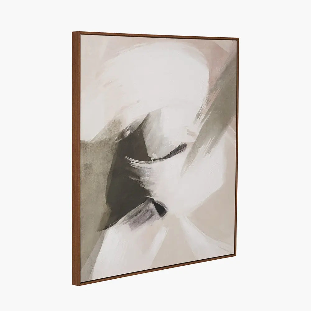 Monochrome Abstract Square Canvas with Oak Effect Frame  Nicholas John Interiors