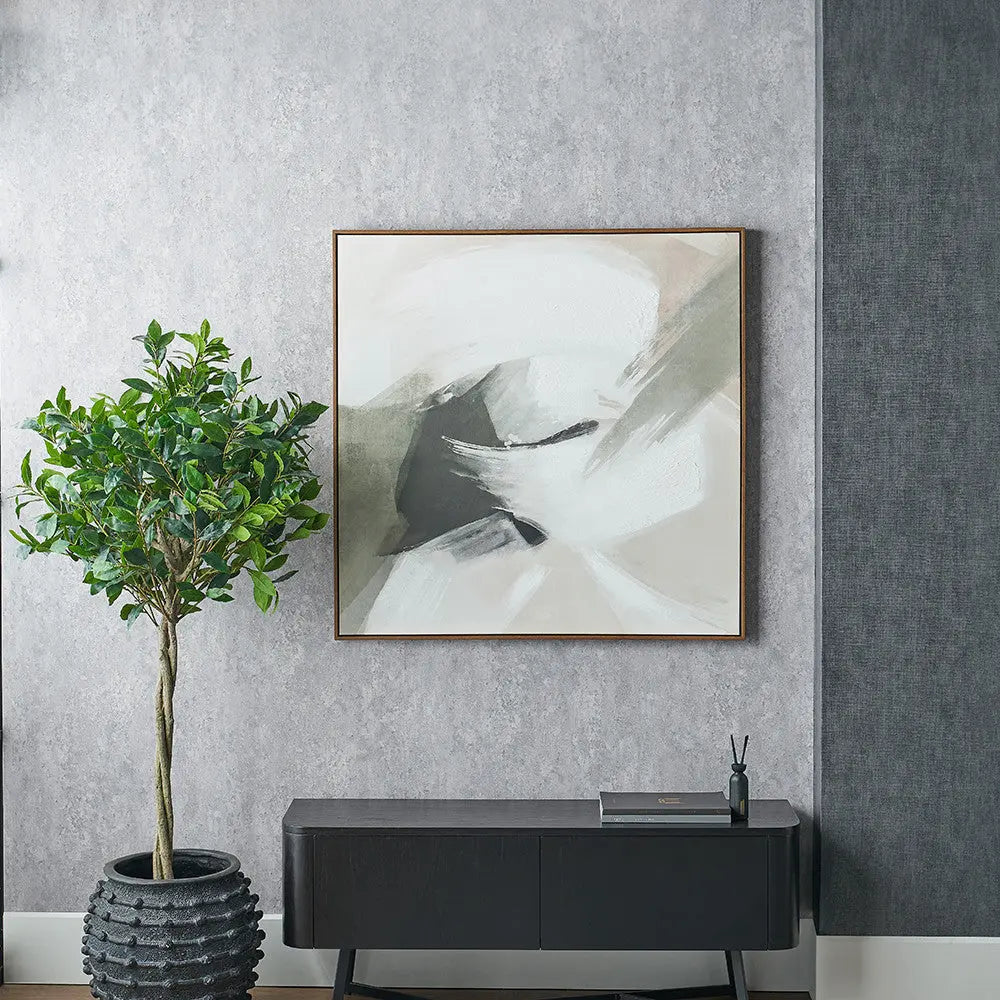 Monochrome Abstract Square Canvas with Oak Effect Frame  Nicholas John Interiors