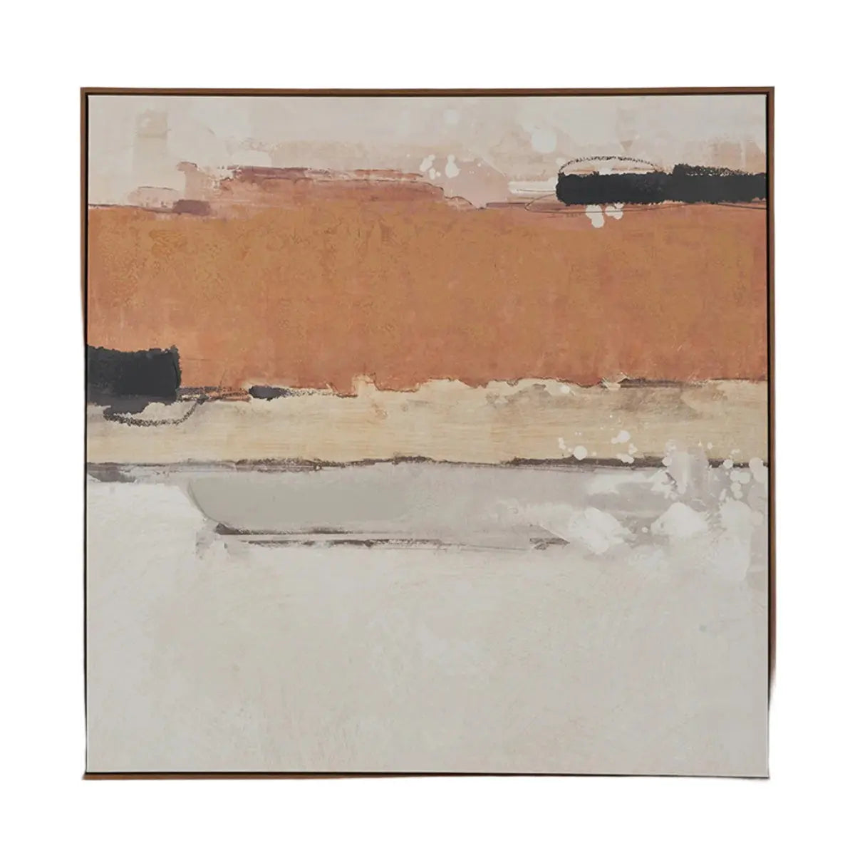 White and Terracotta Abstract Square Canvas with Oak Effect Frame  Nicholas John Interiors