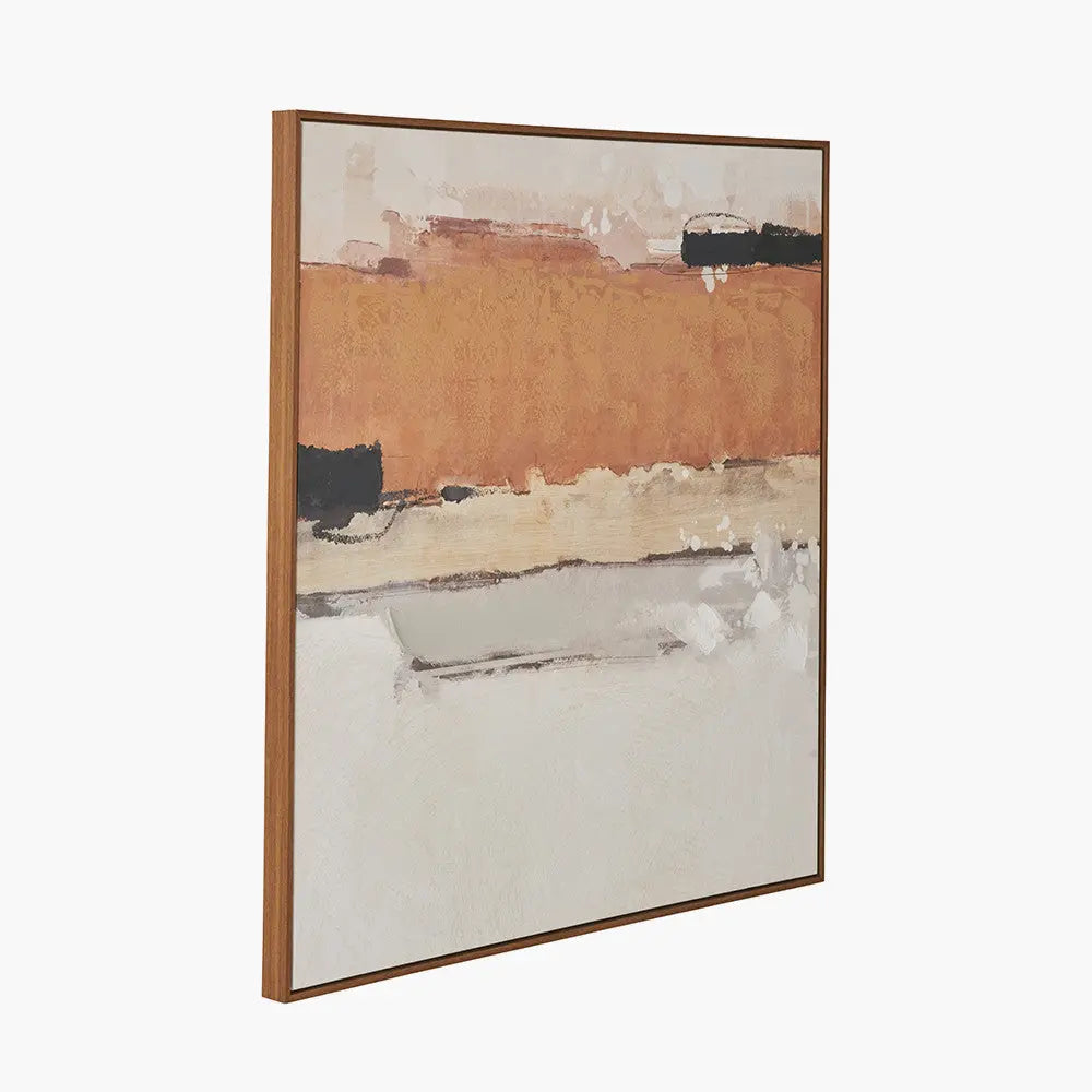 White and Terracotta Abstract Square Canvas with Oak Effect Frame  Nicholas John Interiors