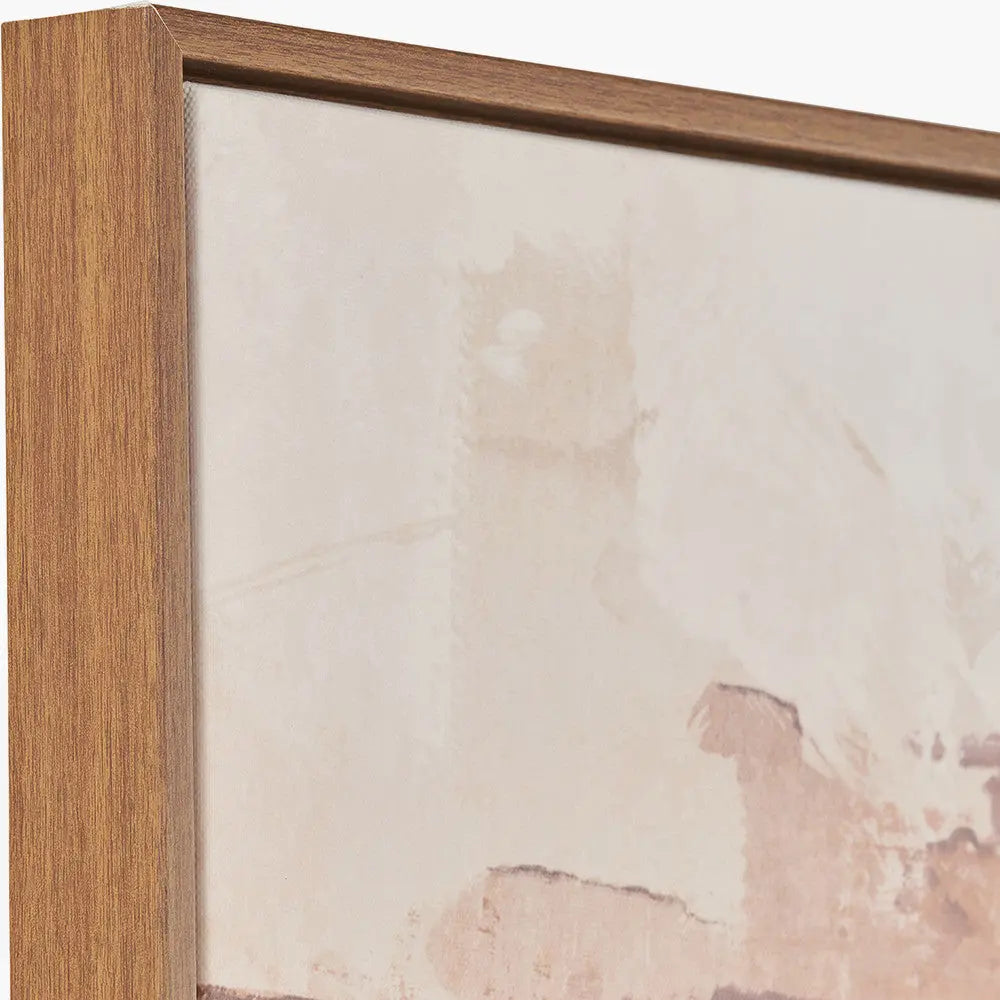 White and Terracotta Abstract Square Canvas with Oak Effect Frame  Nicholas John Interiors