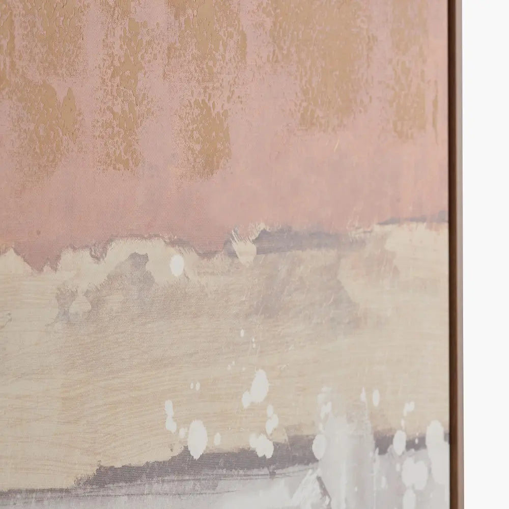 White and Terracotta Abstract Square Canvas with Oak Effect Frame  Nicholas John Interiors