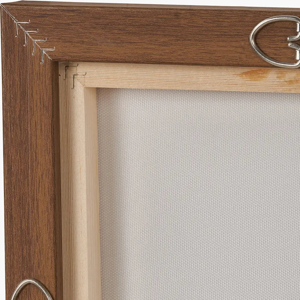 White and Terracotta Abstract Square Canvas with Oak Effect Frame  Nicholas John Interiors