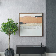 White and Terracotta Abstract Square Canvas with Oak Effect Frame  Nicholas John Interiors
