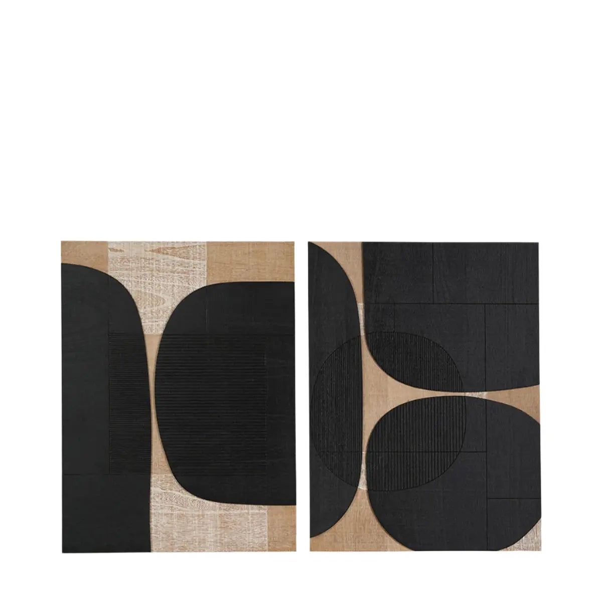 S/2 Black and Natural Wooden Textured Design Wall Art  Nicholas John Interiors
