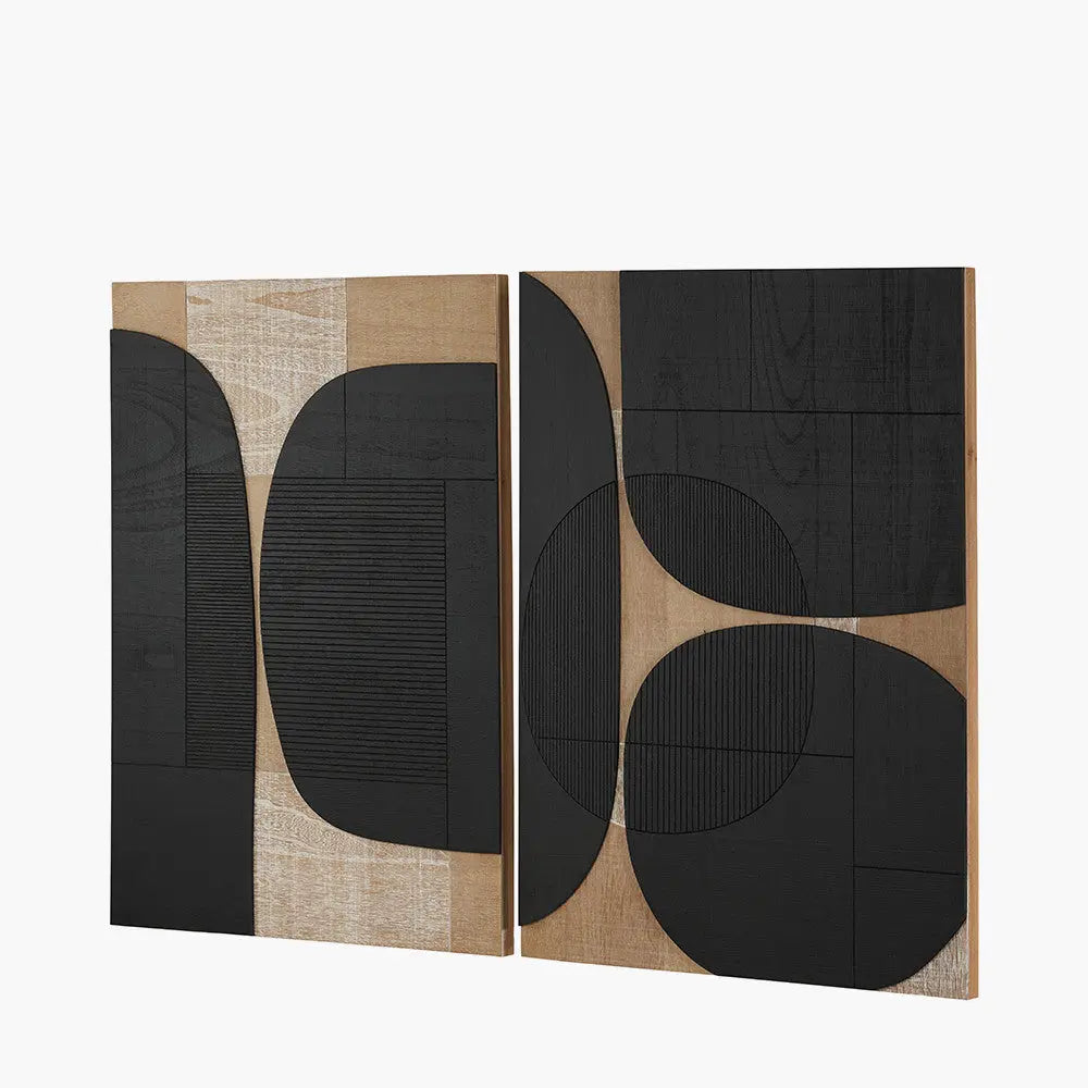 S/2 Black and Natural Wooden Textured Design Wall Art  Nicholas John Interiors