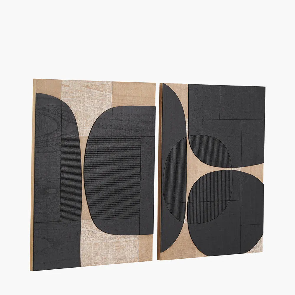 S/2 Black and Natural Wooden Textured Design Wall Art  Nicholas John Interiors