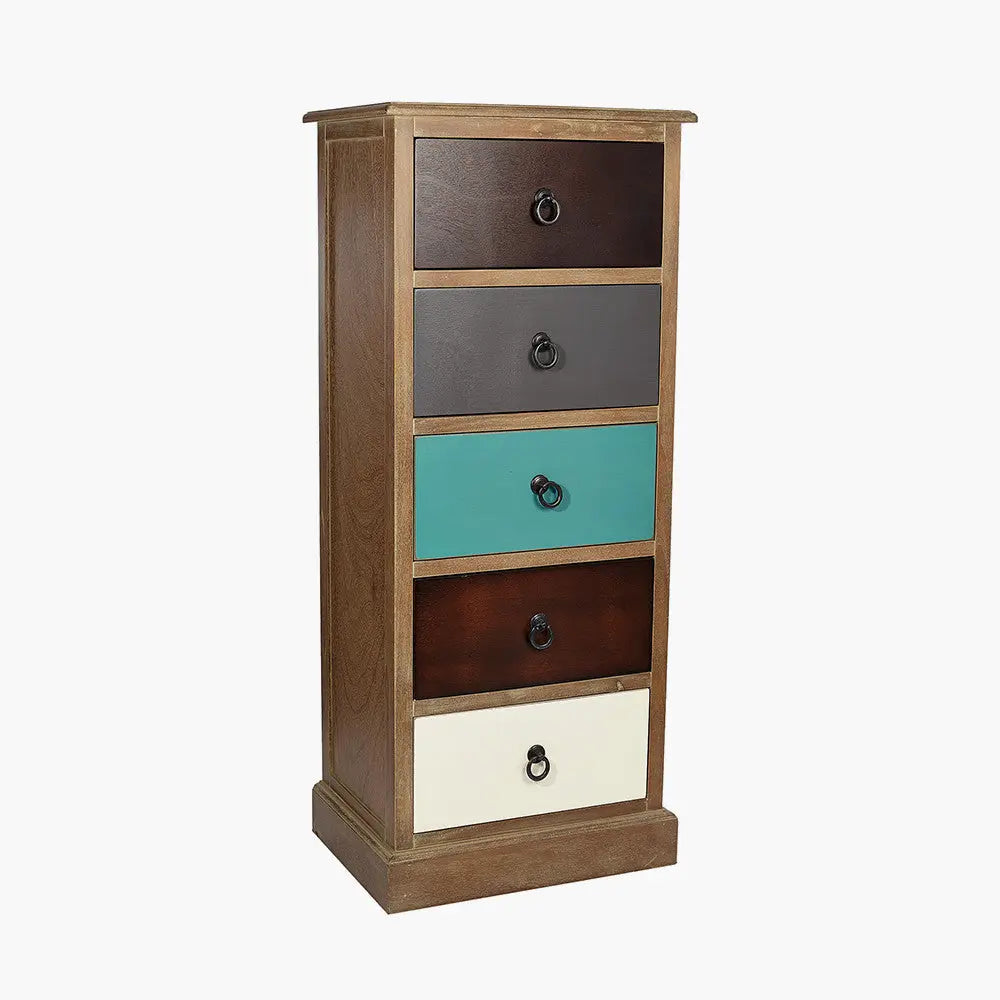 Loft Blue Multicoloured Pine Wood 5 Drawer Unit  Nicholas John Interiors