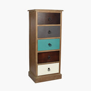 Loft Blue Multicoloured Pine Wood 5 Drawer Unit  Nicholas John Interiors