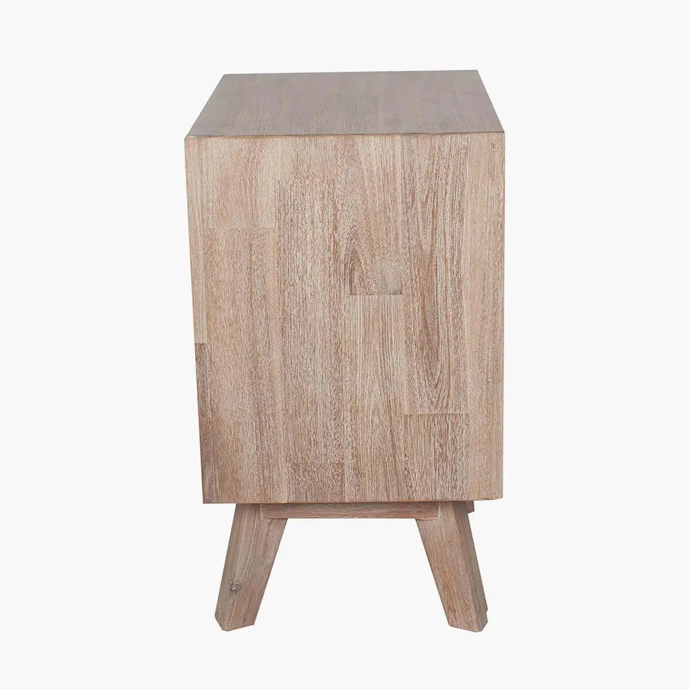 Kalmar Sand Wash Acacia Wood 3 Drawer Bedside Unit  Nicholas John Interiors