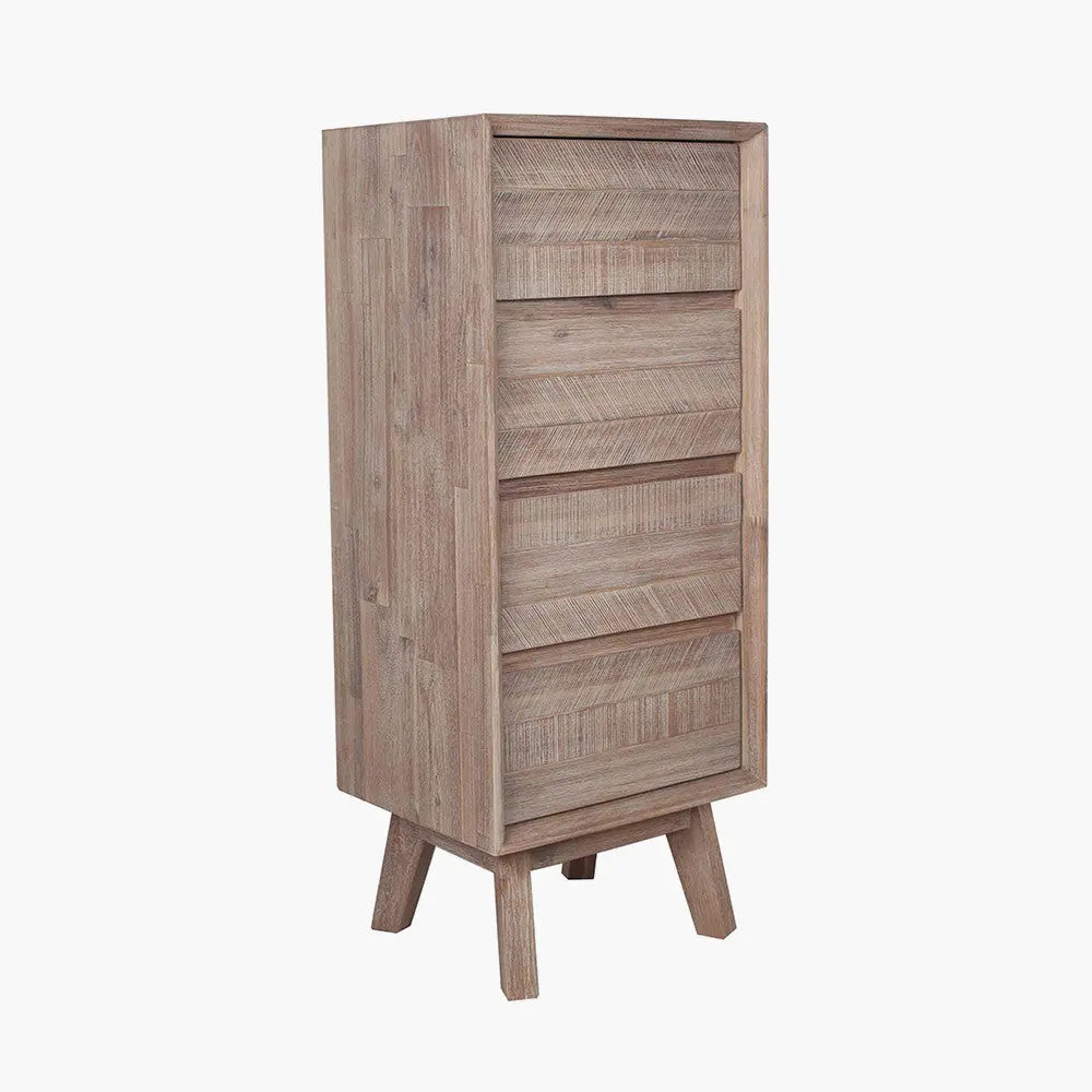 Kalmar Sand Wash Acacia Wood 4 Drawer Tall Unit  Nicholas John Interiors
