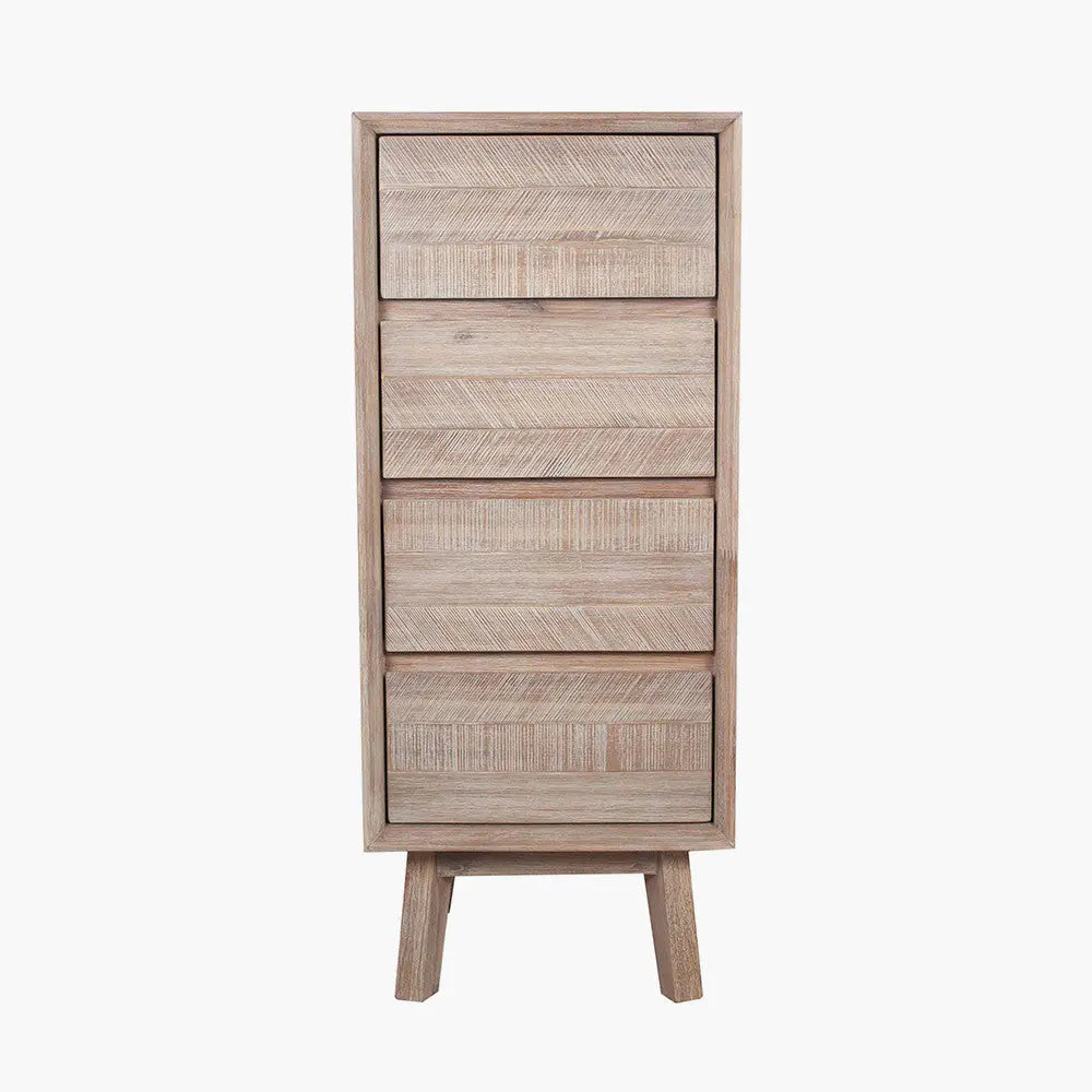 Kalmar Sand Wash Acacia Wood 4 Drawer Tall Unit  Nicholas John Interiors