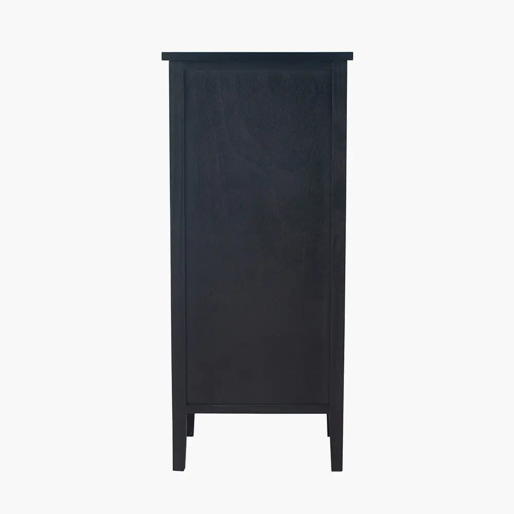 Chelmsford Satin Black Pine Wood 5 Drawer Tall Unit  Nicholas John Interiors
