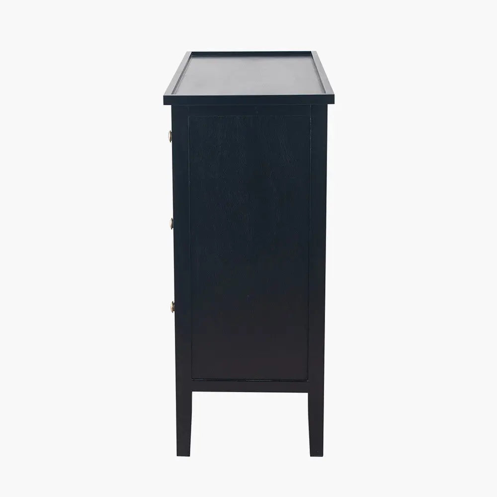 Chelmsford Satin Black Pine Wood 4 Drawer Unit  Nicholas John Interiors