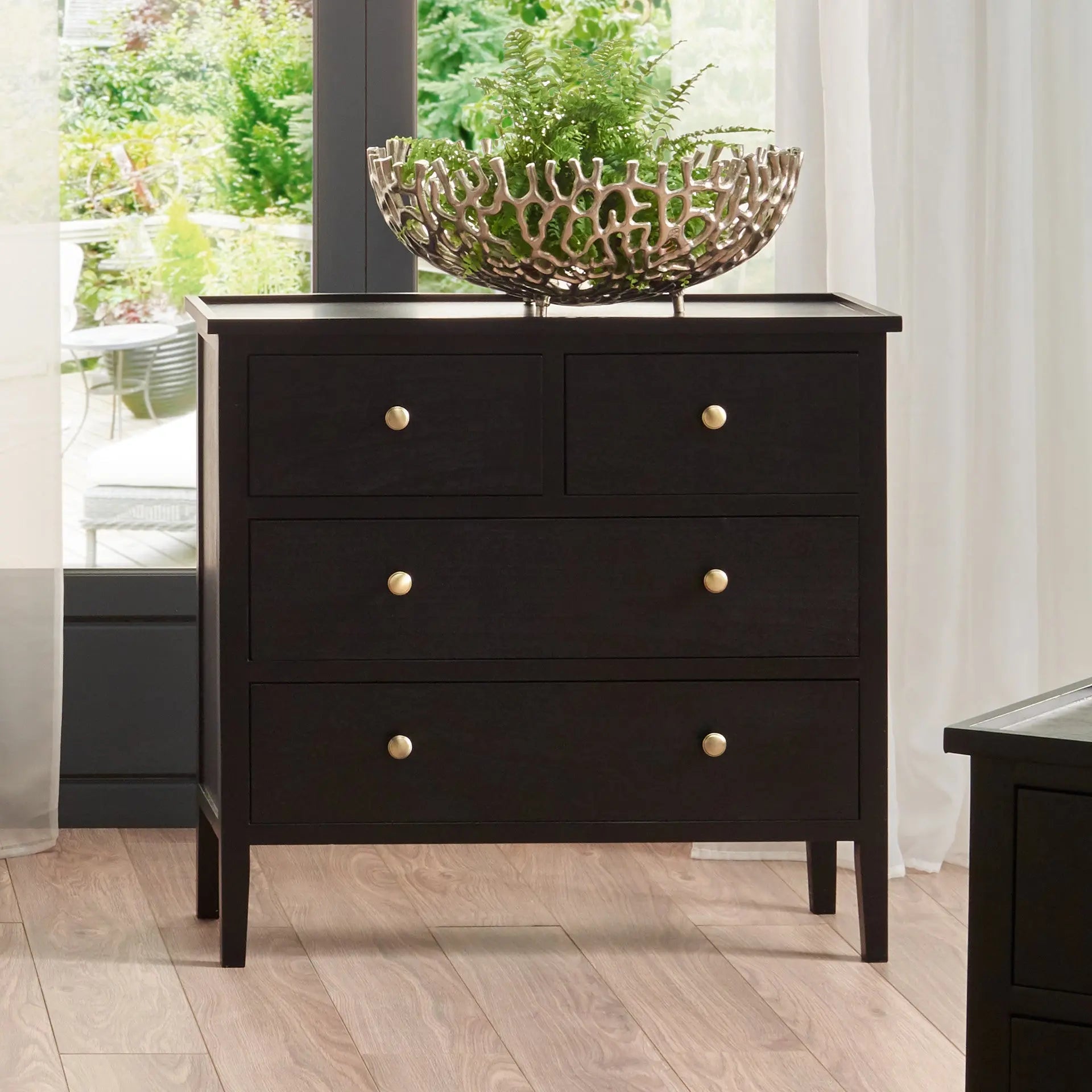 Chelmsford Satin Black Pine Wood 4 Drawer Unit  Nicholas John Interiors