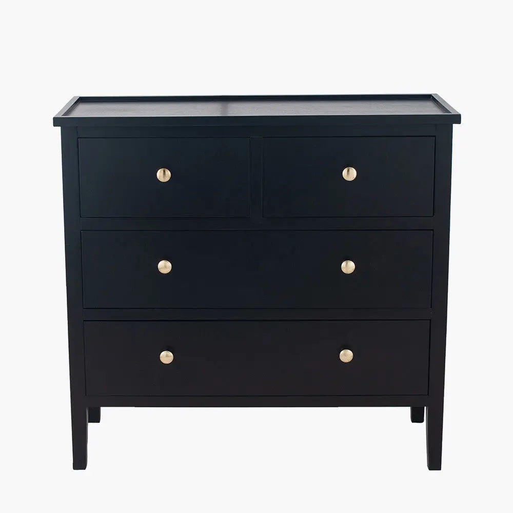 Chelmsford Satin Black Pine Wood 4 Drawer Unit  Nicholas John Interiors