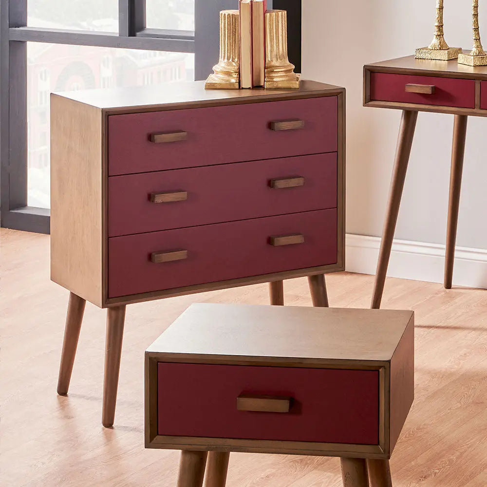 Klee Mulberry Pine Wood 3 Drawer Unit  Nicholas John Interiors