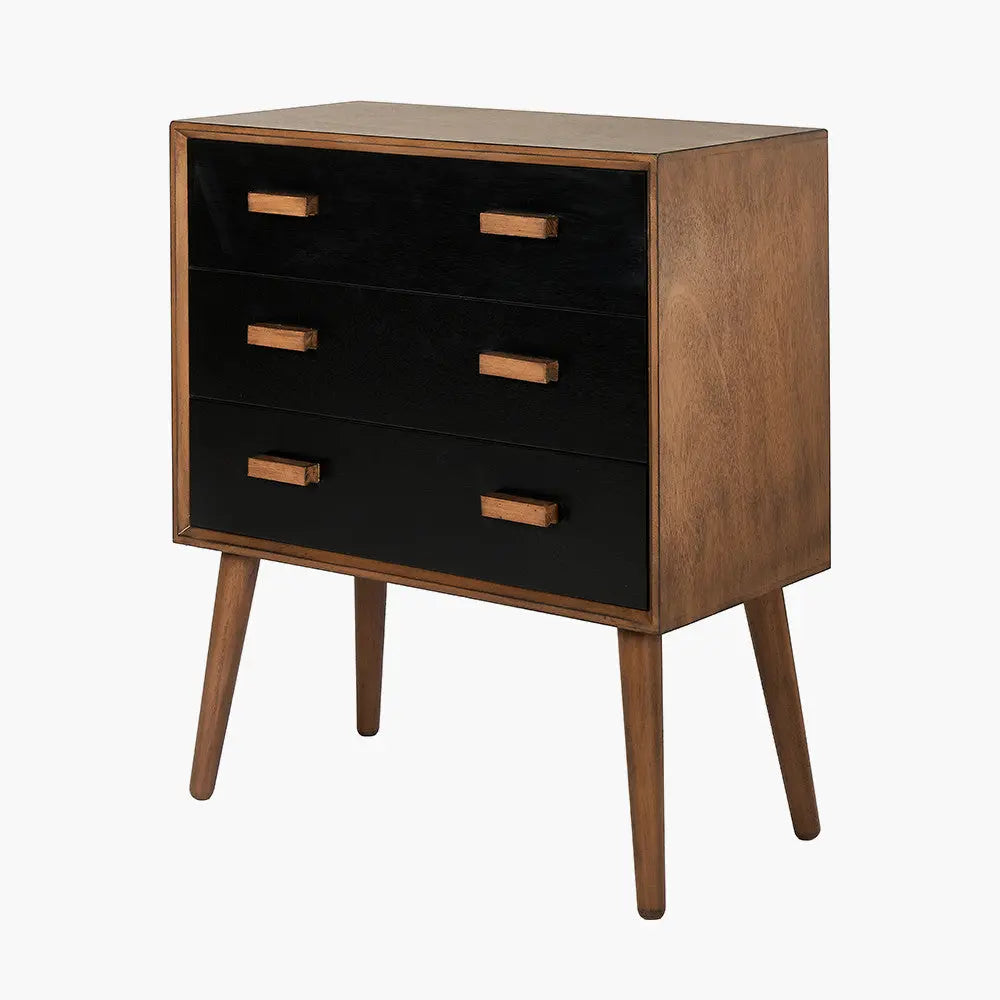 Klee Black Pine Wood 3 Drawer Unit  Nicholas John Interiors