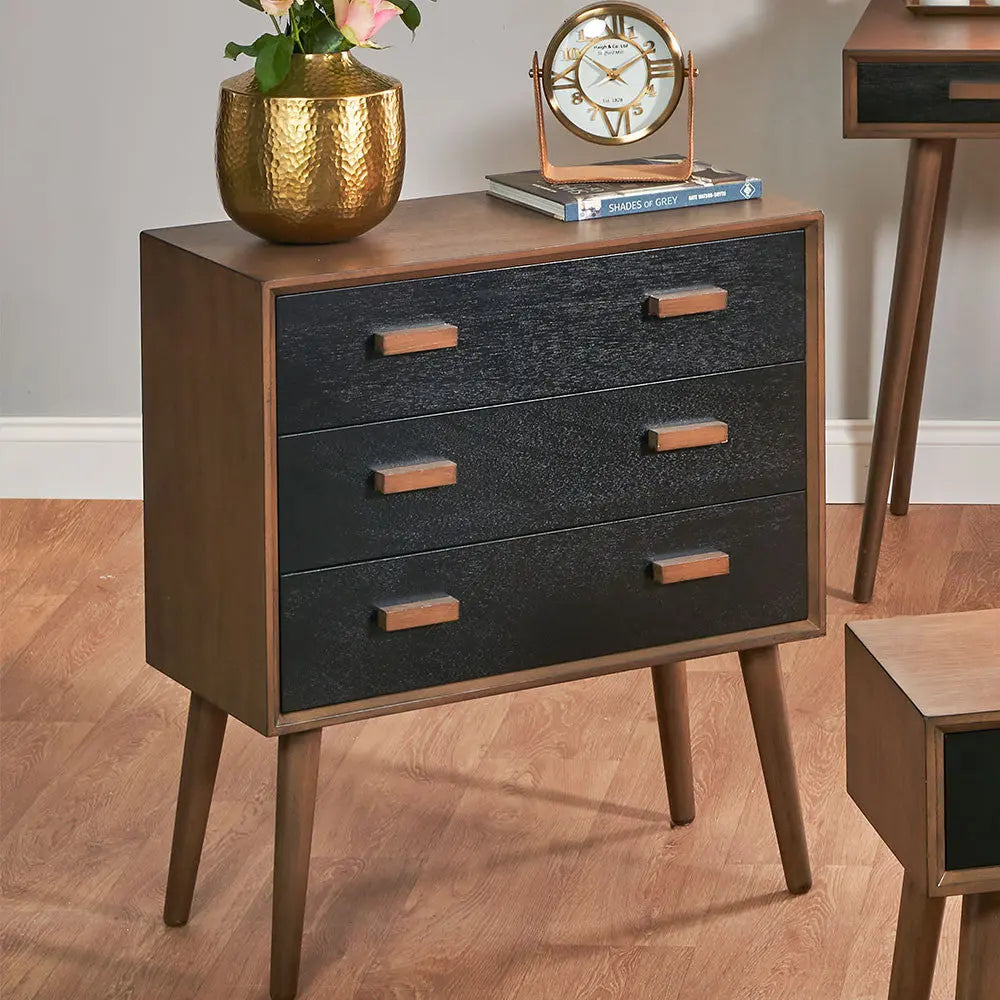 Klee Black Pine Wood 3 Drawer Unit  Nicholas John Interiors