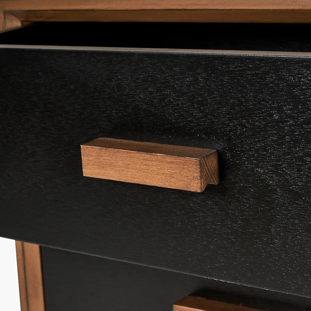 Klee Black Pine Wood 3 Drawer Bedside  Nicholas John Interiors