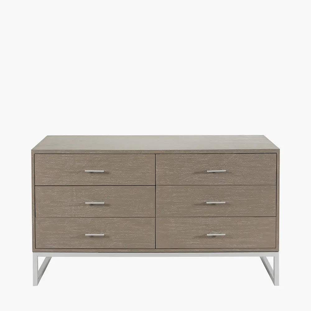Ambroso Grey Wash Mango Wood and Silver Metal 6 Drawer Unit  Nicholas John Interiors